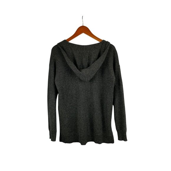 Gray Hooded Long-Sleeve V-Neck Sweater Top For Women - Picture 2 of 2